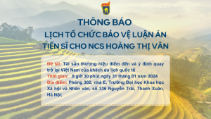 Thông báo lịch tổ chức bảo vệ luận án tiến sĩ cho nghiên cứu sinh: Hoàng Thị Vân