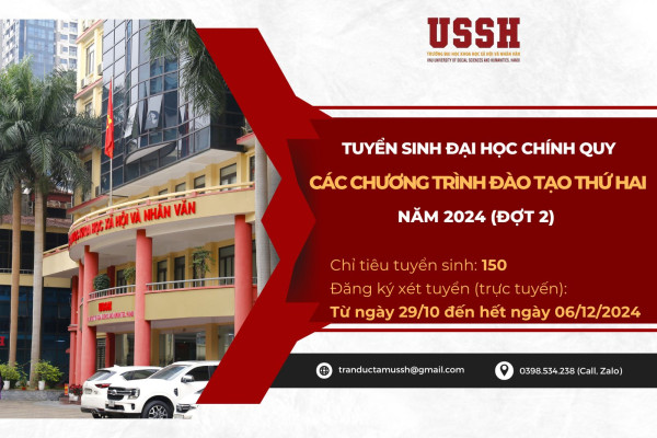 Thông báo Tuyển sinh đại học chính quy các chương trình đào tạo thứ hai năm 2024 (đợt 2)