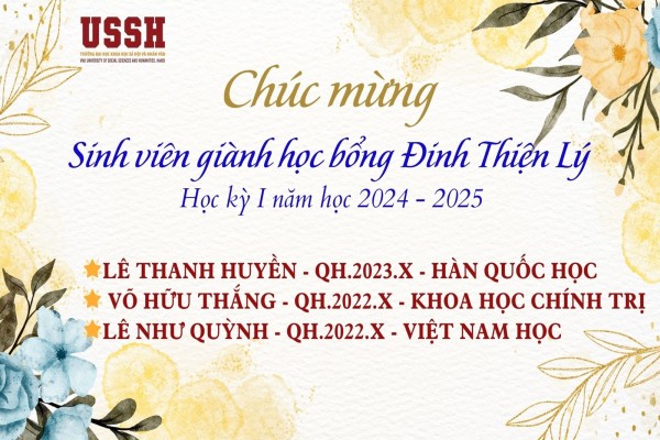 Chúc mừng 03 sinh viên VNU- game đánh chắn online đổi thưởng
 được trao học bổng Đinh Thiện Lý học kỳ I năm học 2024 - 2025