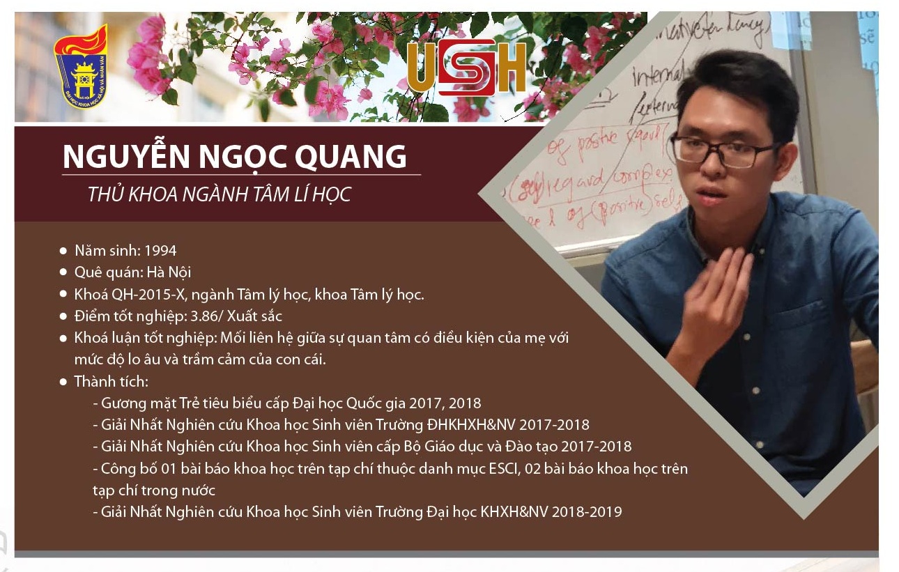 NGUYỄN NGỌC QUANG - THỦ KHOA TỐT NGHIỆP NGÀNH TÂM LÝ HỌC 2019